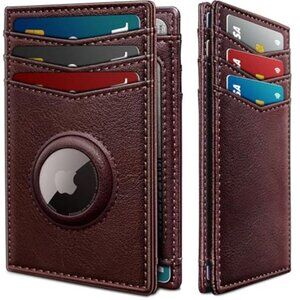 Airtag Slim Leather Wallet for Men - 12-Card Capacity, Magnetic Closure,